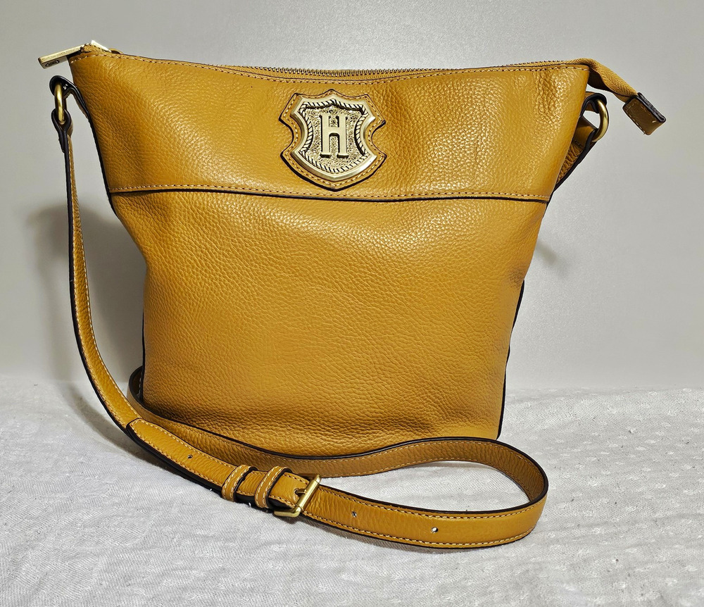 JW Hulme Crest Heritage Leather Bucket Crossbody Bag Mustard Gold Yellow